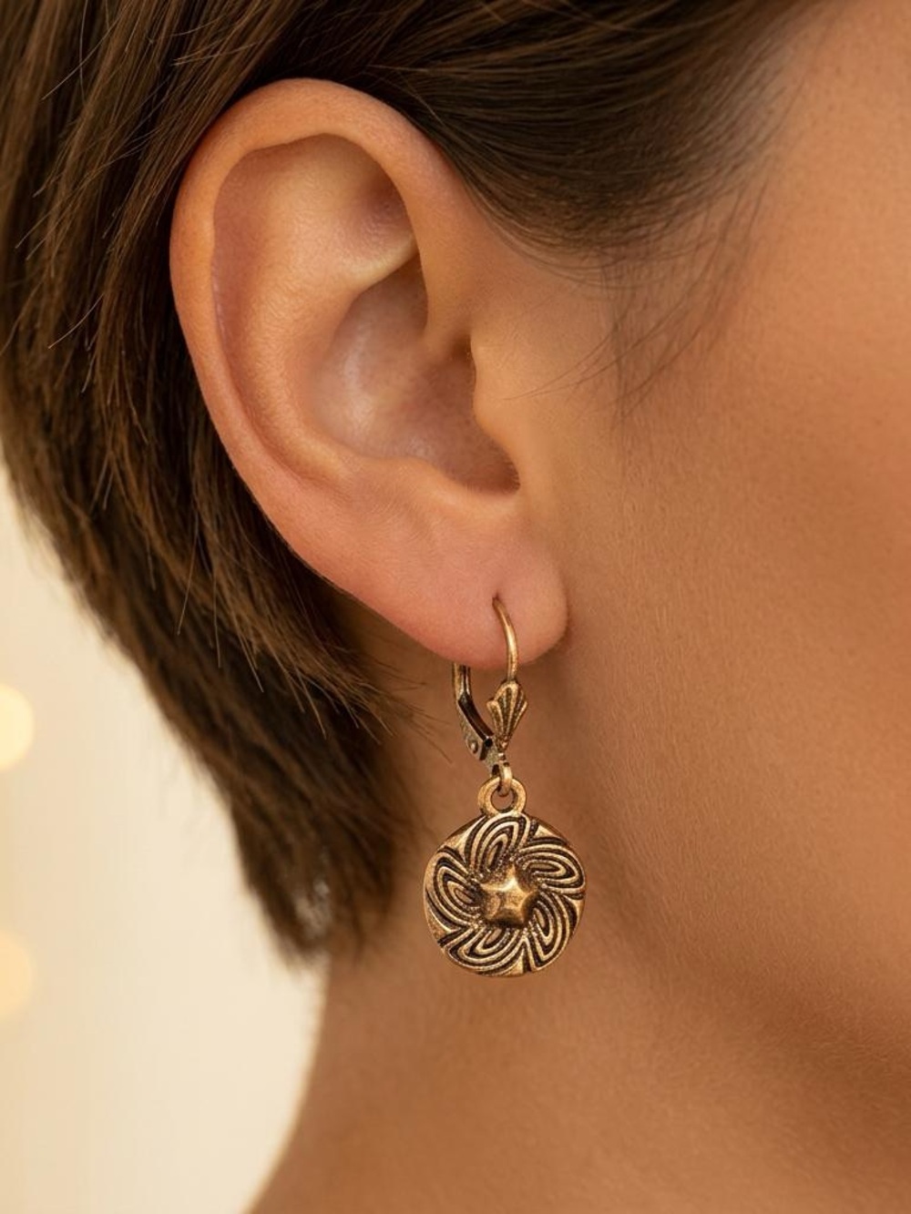 Gold Star Medallion Drop Earrings - Women Jewelry